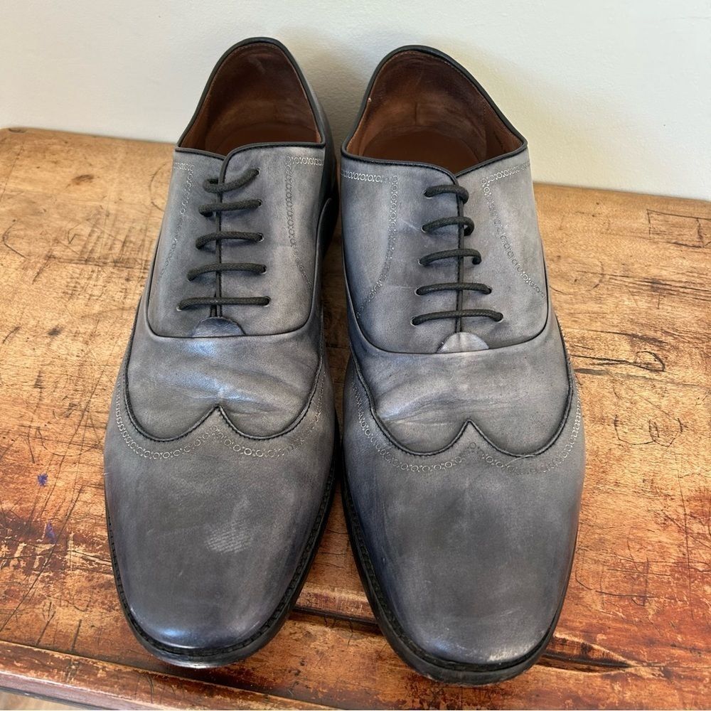 John Varvatos Blue Gray Oxford Derby Leather Formal Dress Shoes Men's 13 - Picture 4 of 11